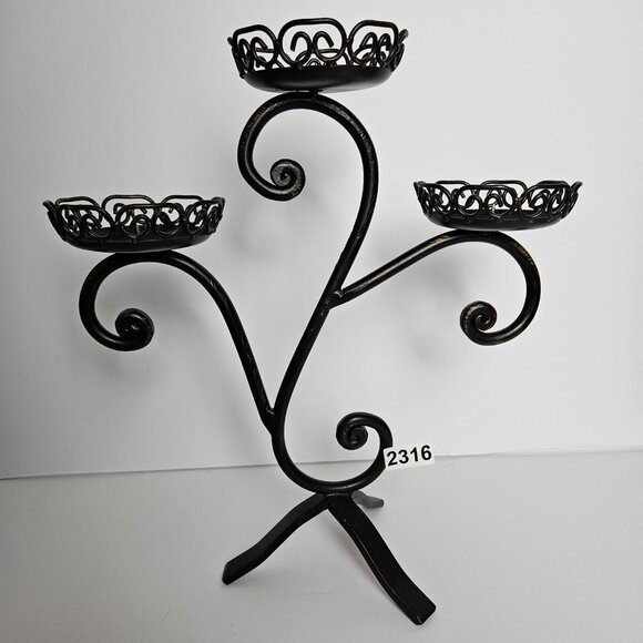 Gothic Wrought Iron 3 Pillar Candelabra Centerpiece Victorian Steampunk Finish - Picture 1 of 10